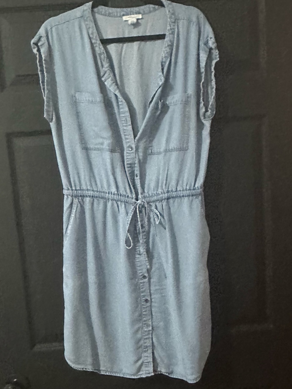 Daily Ritual Light Blue Chambray Drawstring Shirt Dress